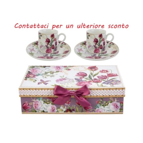 Bomboniera Matrimonio Set 2 Pz Tazzine Caffè Bouquet di Charme Porcellana Con Box