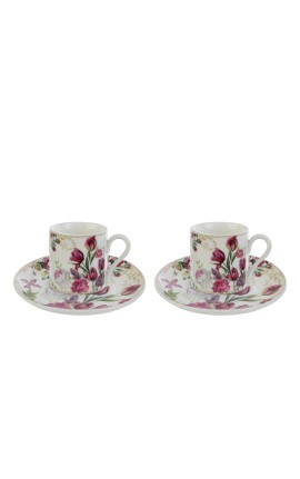 Bomboniera Matrimonio Set 2 Pz Tazzine Caffè Bouquet di Charme Porcellana Con Box