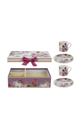 Bomboniera Matrimonio Set 2 Pz Tazzine Caffè Bouquet di Charme Porcellana Con Box