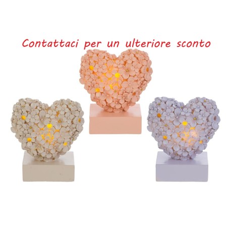 Bomboniera Battesimo Compleanno Cuore Led Fiori 3 Colori Assortiti Con Shopper