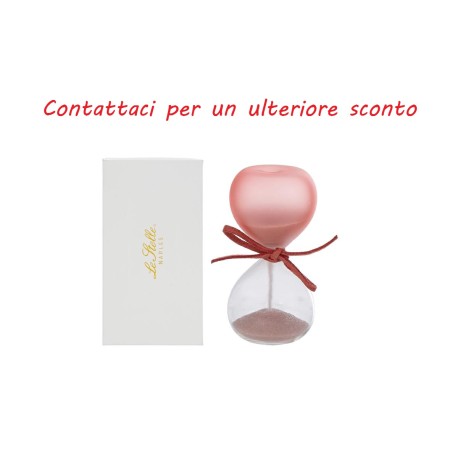 Bomboniera Battesimo Compleanno Clessidra Rosa Satinato H.8 Cm Con Astuccio
