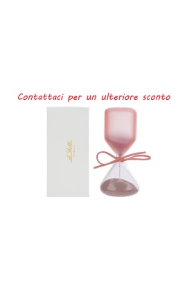Bomboniera Battesimo Compleanno Clessidra Rosa Satinato H.12 Cm Con Astuccio