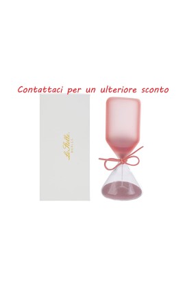 Bomboniera Battesimo Compleanno Clessidra Rosa Satinato H.15 Cm Con Astuccio