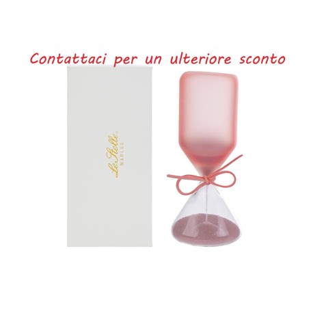Bomboniera Battesimo Compleanno Clessidra Rosa Satinato H.15 Cm Con Astuccio