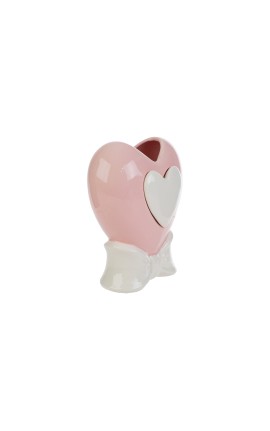 Bomboniera Battesimo Vaso Cuore Porcellana Rosa
