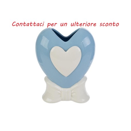 Bomboniera Battesimo Vaso Cuore Porcellana Celeste