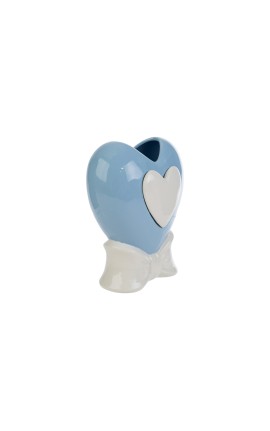 Bomboniera Battesimo Vaso Cuore Porcellana Celeste