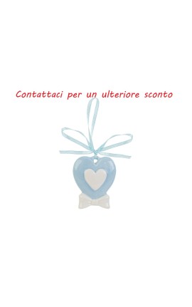 Bomboniera Battesimo Nascita Appendino Calamita Cuore Porcellana Celeste