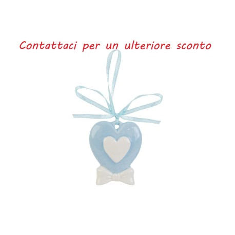Bomboniera Battesimo Nascita Appendino Calamita Cuore Porcellana Celeste