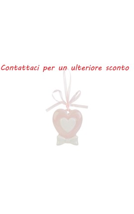 Bomboniera Battesimo Nascita Appendino Calamita Cuore Porcellana Rosa