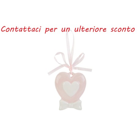 Bomboniera Battesimo Nascita Appendino Calamita Cuore Porcellana Rosa