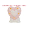 Bomboniera Battesimo Nascita Cuore Porcellana Led Rosa Con Shopper
