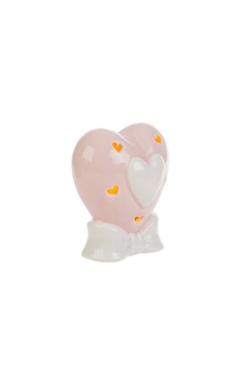 Bomboniera Battesimo Nascita Cuore Porcellana Led Rosa Con Shopper
