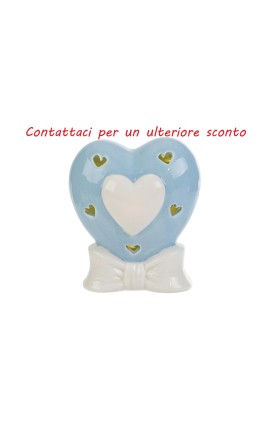 Bomboniera Battesimo Nascita Cuore Porcellana Led Celeste Con Shopper