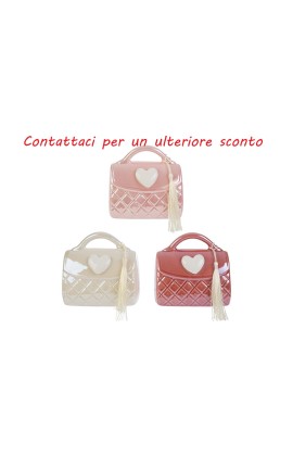 Bomboniera Battesimo Compleanno Salvadanaio Borsetta Porcellana 3 Assortiti Con Shopper