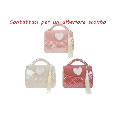 Bomboniera Battesimo Compleanno Salvadanaio Borsetta Porcellana 3 Assortiti Con Shopper
