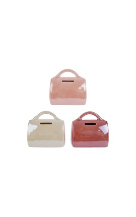 Bomboniera Battesimo Compleanno Salvadanaio Borsetta Porcellana 3 Assortiti Con Shopper