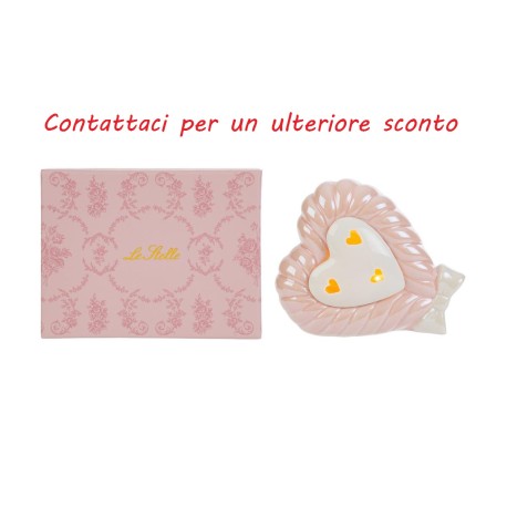 Bomboniera Battesimo Compleanno Cuore Led Porcellana Rosa Con Box