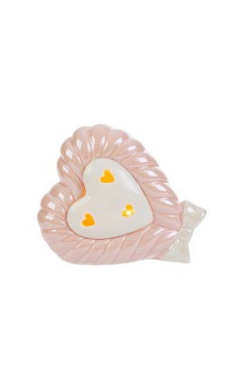 Bomboniera Battesimo Compleanno Cuore Led Porcellana Rosa Con Box