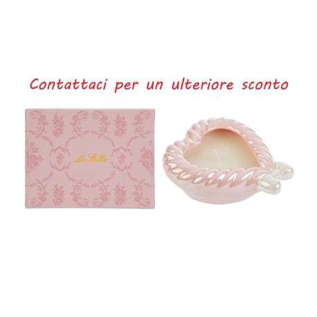 Bomboniera Battesimo Compleanno Candela Cuore Porcellana Rosa Con Box
