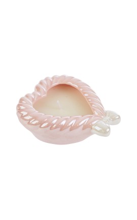 Bomboniera Battesimo Compleanno Candela Cuore Porcellana Rosa Con Box