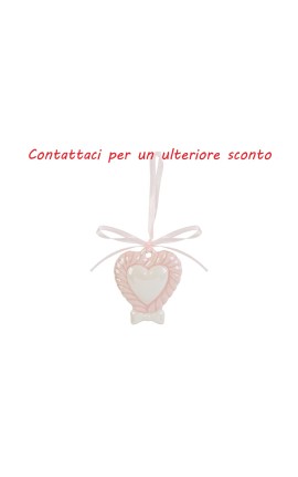 Bomboniera Battesimo Compleanno Appendino Calamita Cuore Porcellana Rosa