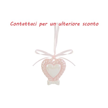 Bomboniera Battesimo Compleanno Appendino Calamita Cuore Porcellana Rosa