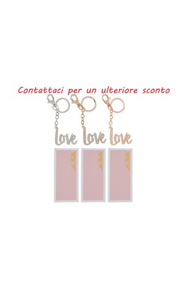 Bomboniera Matrimonio Promessa Portachiavi Love Metallo 3 Assortiti con Astuccio