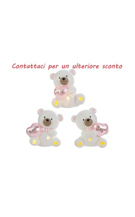 Bomboniera Battesimo Compleanno Nascita Orsetto LEd Rosa 3 Assortiti con Shopper