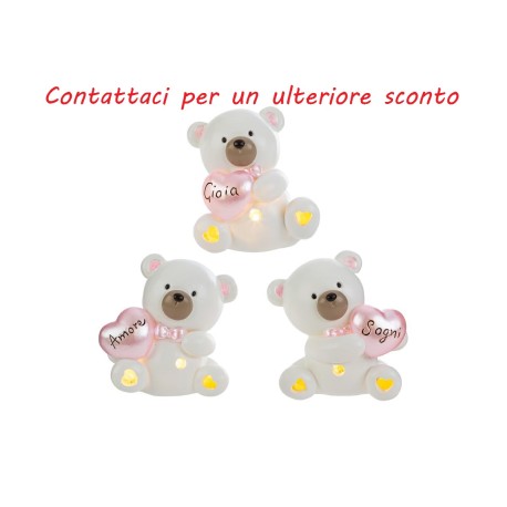 Bomboniera Battesimo Compleanno Nascita Orsetto LEd Rosa 3 Assortiti con Shopper