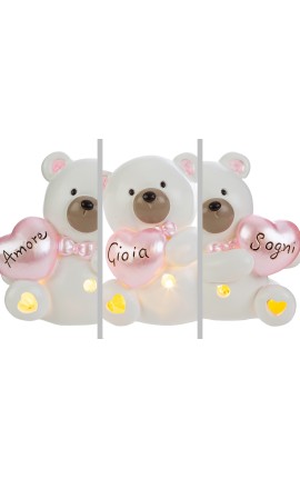 Bomboniera Battesimo Compleanno Nascita Orsetto LEd Rosa 3 Assortiti con Shopper