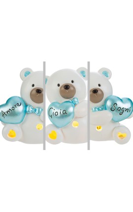 Bomboniera Battesimo Compleanno Nascita Orsetto Led Celeste 3 Assortiti con Shopper