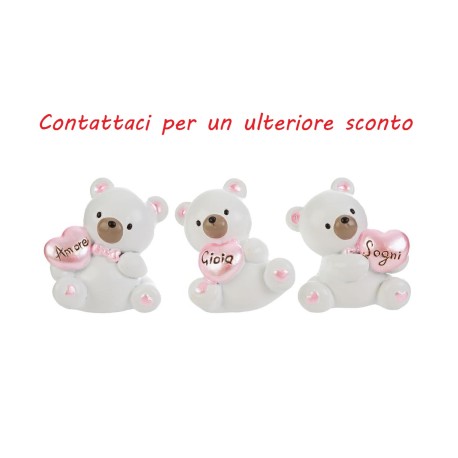 Bomboniera Battesimo Compleanno Nascita Orsetto Rosa 3 Assortiti