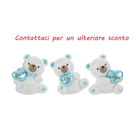 Bomboniera Battesimo Compleanno Nascita Orsetto Celeste 3 Assortiti