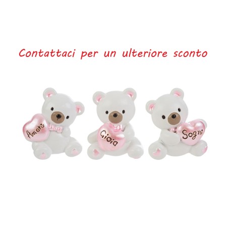 Bomboniera Battesimo Compleanno Nascita Calamita Orsetto Rosa 3 Assortiti