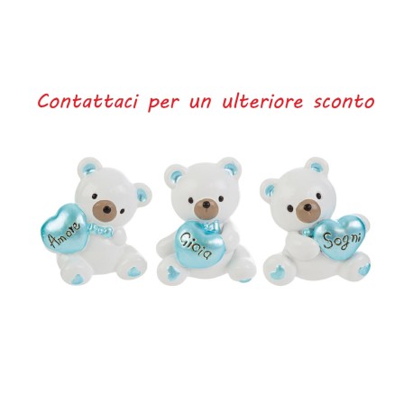 Bomboniera Battesimo Compleanno Nascita Calamita Orsetto Celeste 3 Assortiti