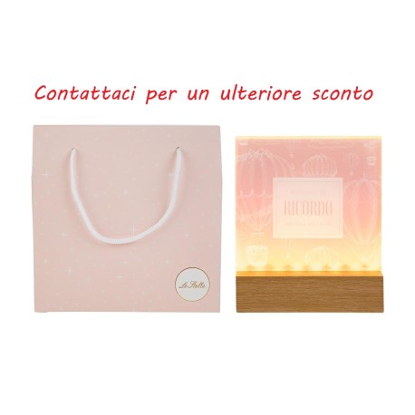 Bomboniera Battesimo Compleanno Nascita Lampada Led Vetro Rosa Decoro Mongolfiera Con Shopper