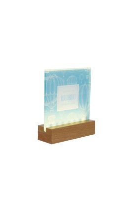 Bomboniera Battesimo Compleanno Nascita Lampada Led Vetro Celeste Decoro Mongolfiera Con Shopper