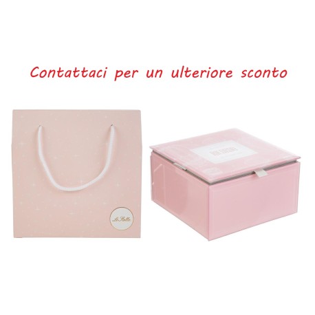 Bomboniera Battesimo Compleanno Nascita Scatola Vetro Rosa Decoro Mongolfiera Con Shopper