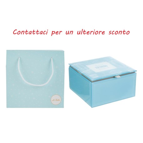 Bomboniera Battesimo Compleanno Nascita Scatola Vetro Celeste Decoro Mongolfiera Con Shopper