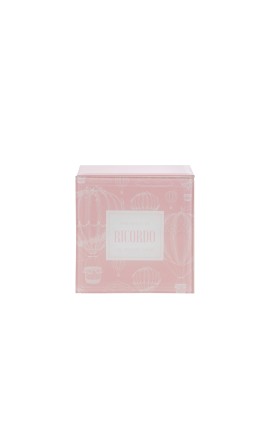 Bomboniera Battesimo Compleanno Nascita Scatola Vetro Rosa 9x9xh.7 Cm Decoro Mongolfiera Con Shopper