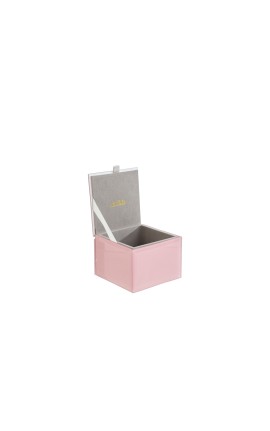 Bomboniera Battesimo Compleanno Nascita Scatola Vetro Rosa 9x9xh.7 Cm Decoro Mongolfiera Con Shopper