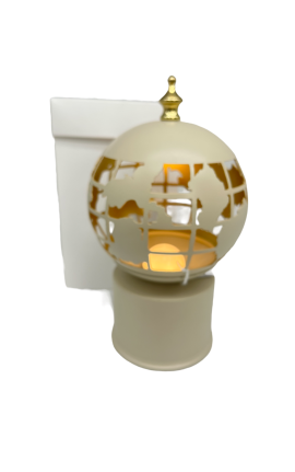 Lampada Led Mappamondo Rotonte Metallo Panna Con Box