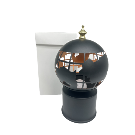 Lampada Led Mappamondo Rotonte Metallo Nero Con Box