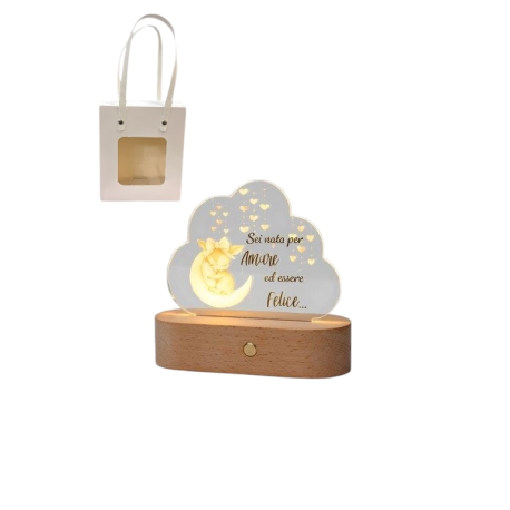Bomboniera Battesimo Compleanno Lampada Led Nuvola Cerbiatto Rosa  Con Bag