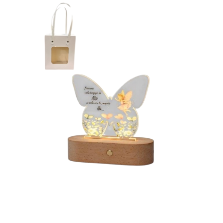 Bomboniera Battesimo Compleanno Lampada Led Farfalla Fatina Lilla Con Bag