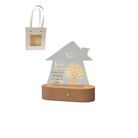 Bomboniera Matrimonio Lampada Led Albero della Vita Beige Con Bag