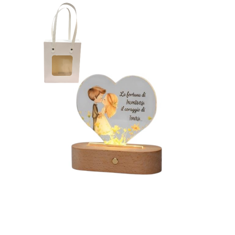 Bomboniera Matrimonio Lampada Led Cuore Sposini Coppia Sposi Con Bag