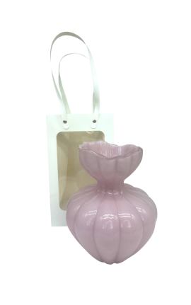 Bomboniera Matrimonio Vaso Vetro Rosa Con Bag