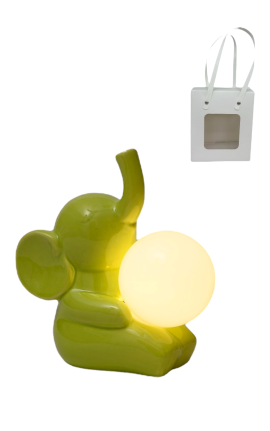Bomboniera Battesimo Elefantino Lampada Led Porcellana Verde Con Bag